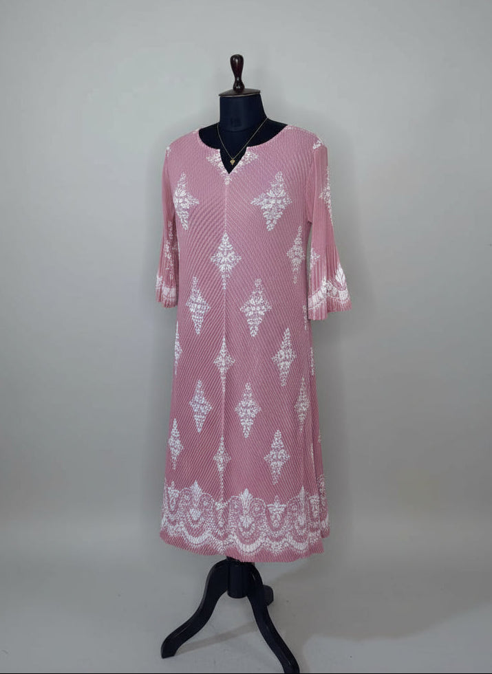 Mauve Print Korean Dress