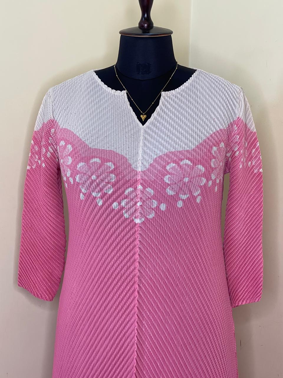 Pink White Print Korean Dress