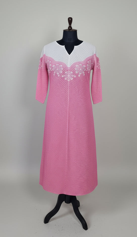 Pink White Print Korean Dress