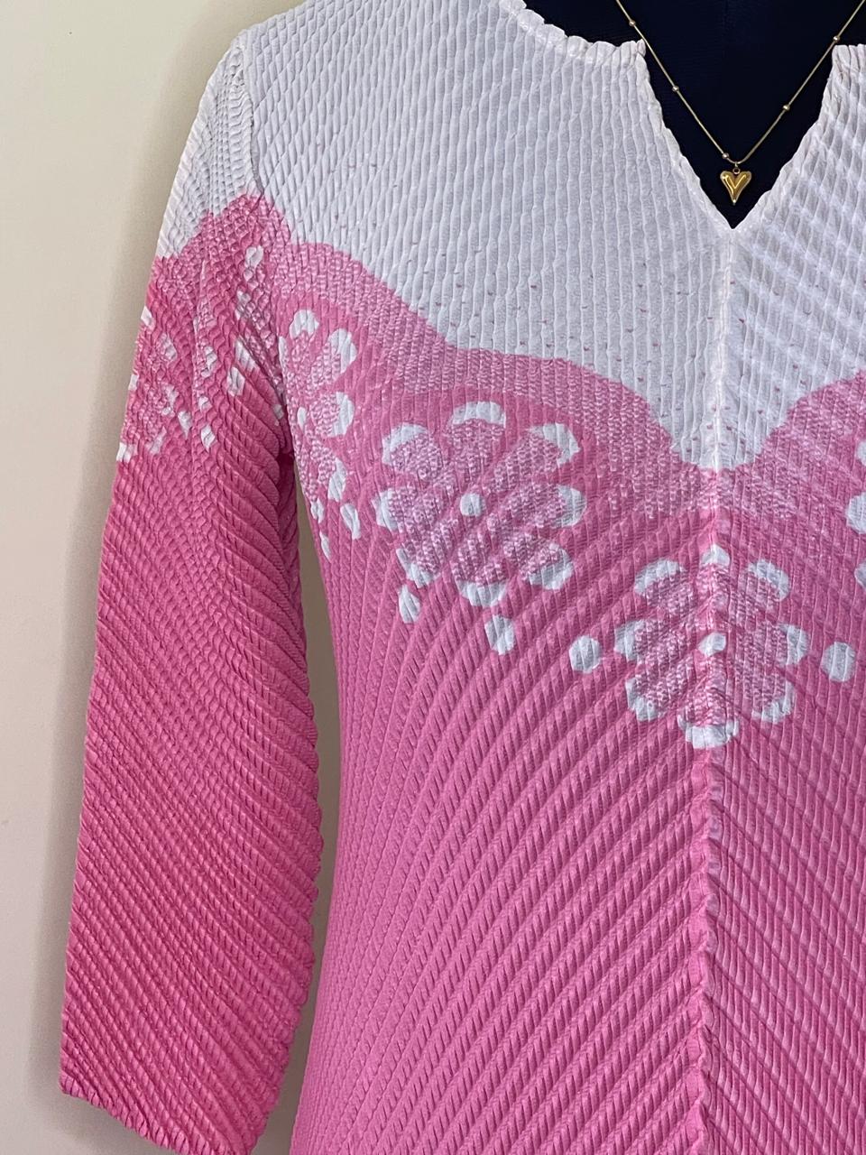 Pink White Print Korean Dress