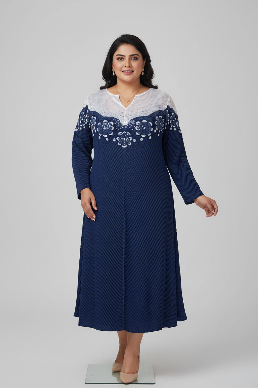 Blue Off-White Korean Dress