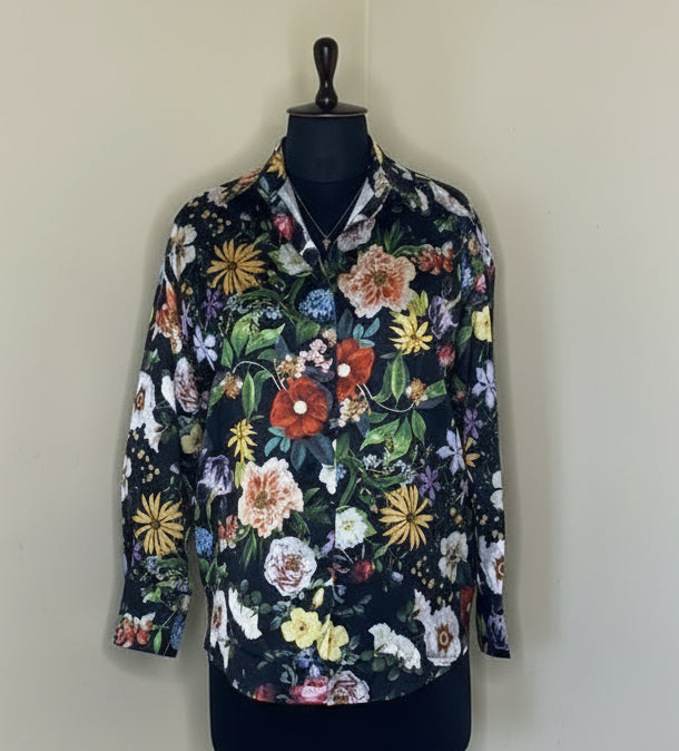 Black Floral Satin Shirt