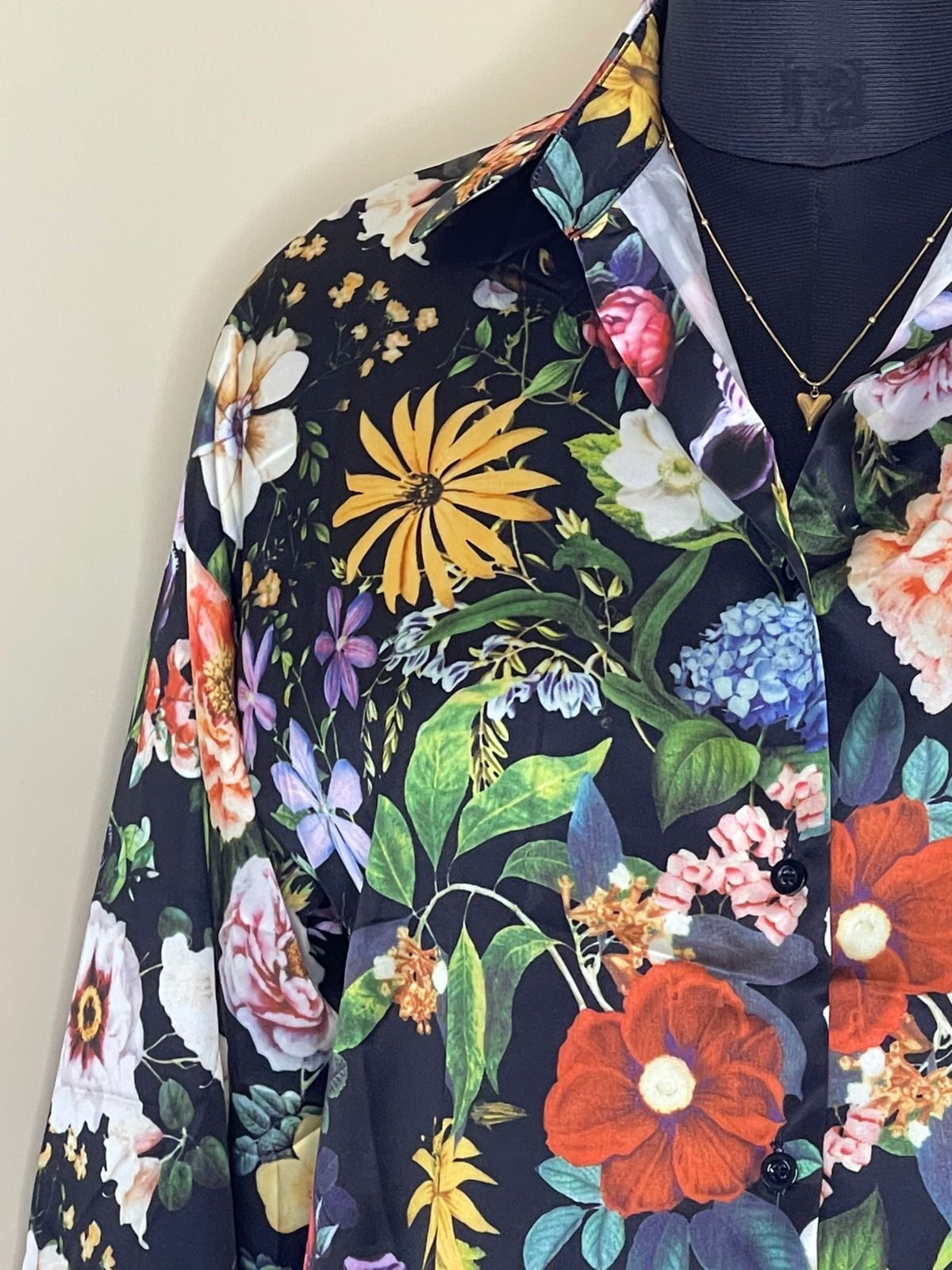 Black Floral Satin Shirt