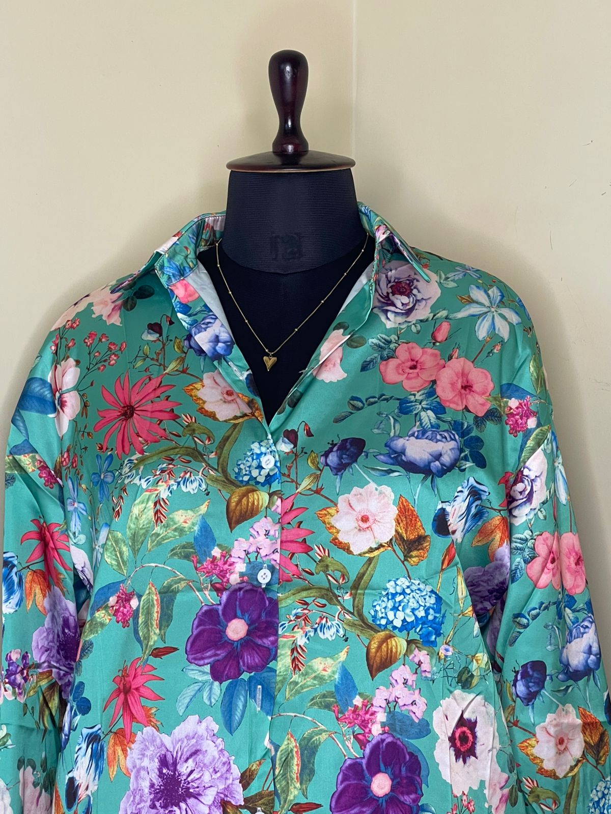 Green Floral Satin Shirt