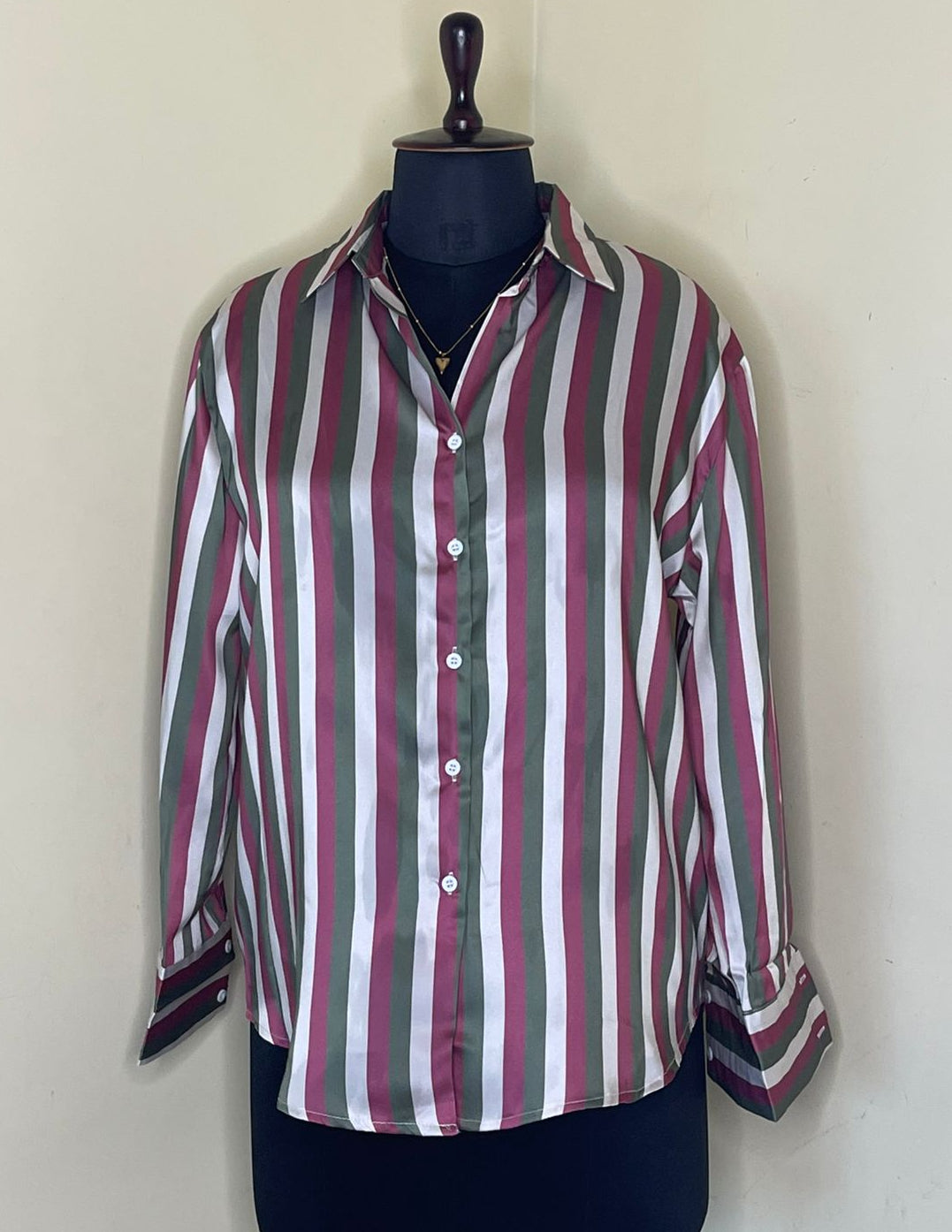 Tricolor Striped Satin Shirt