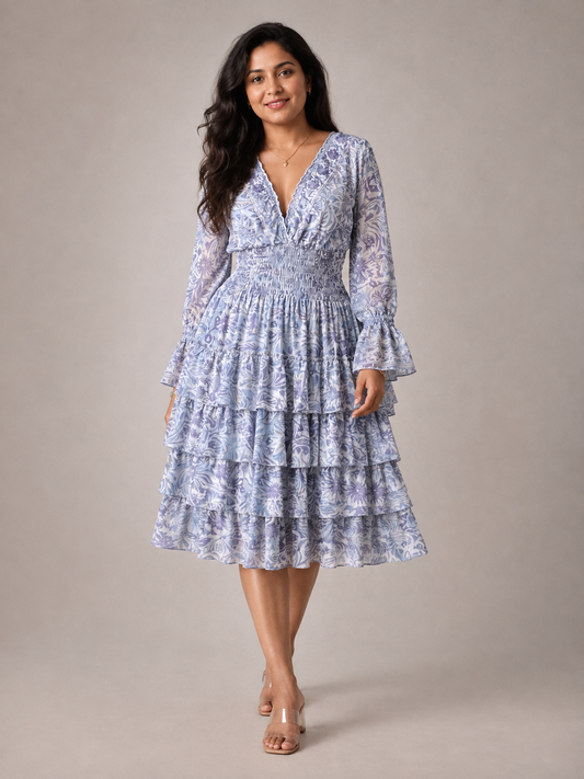 Blue Kasturi Tiered Dress
