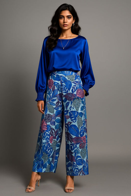 Blue Satin Printed Cordset