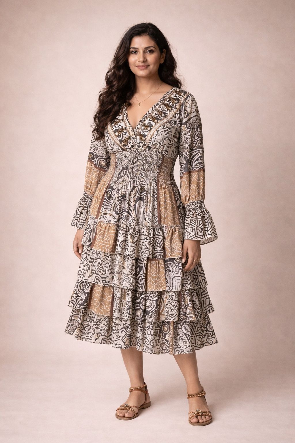 Beige Kasturi Tiered Dress