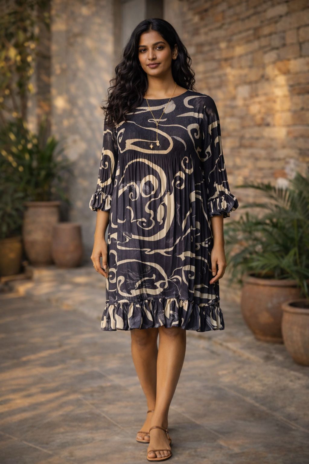 Swirl Short Pleated Dress