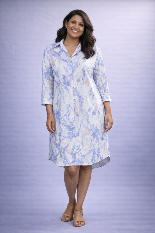 Blue Marble Shirt Dress
