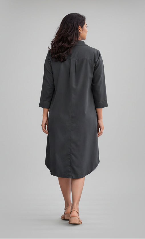 Black Solid Shirt Dress