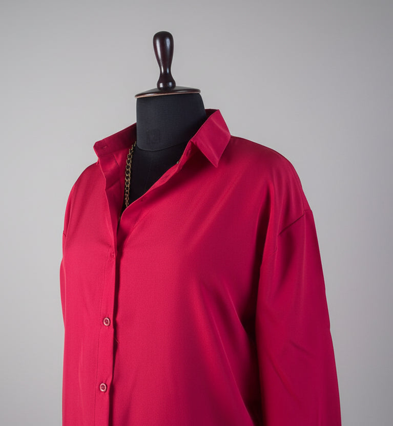 Red Solid Shirt Dress