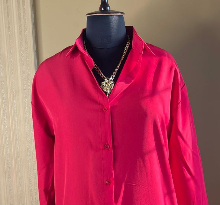 Red Solid Shirt Dress