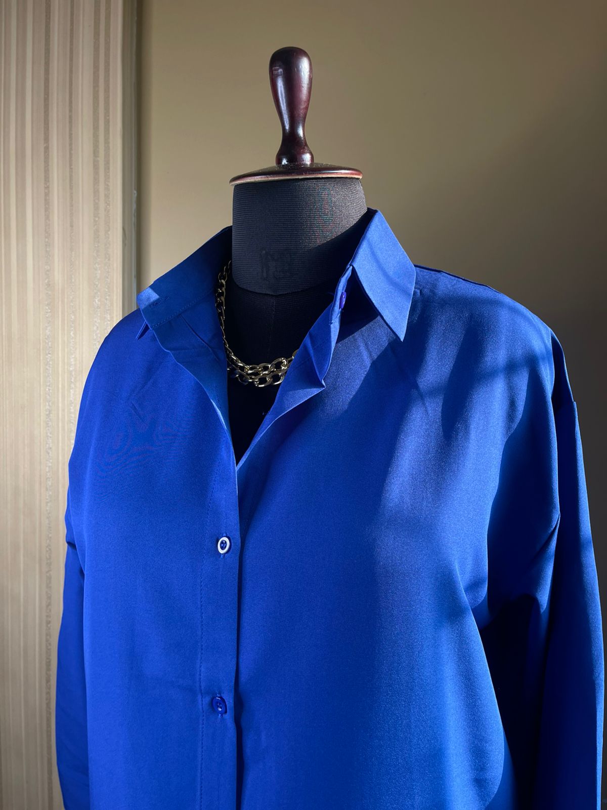 Blue Solid Shirt Dress