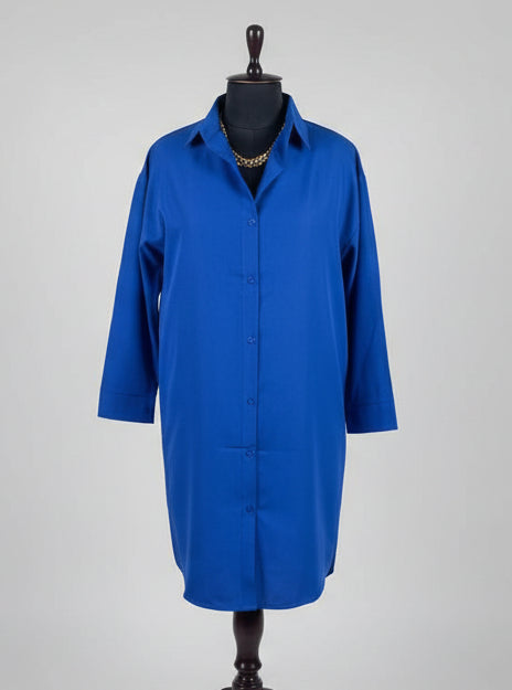 Blue Solid Shirt Dress