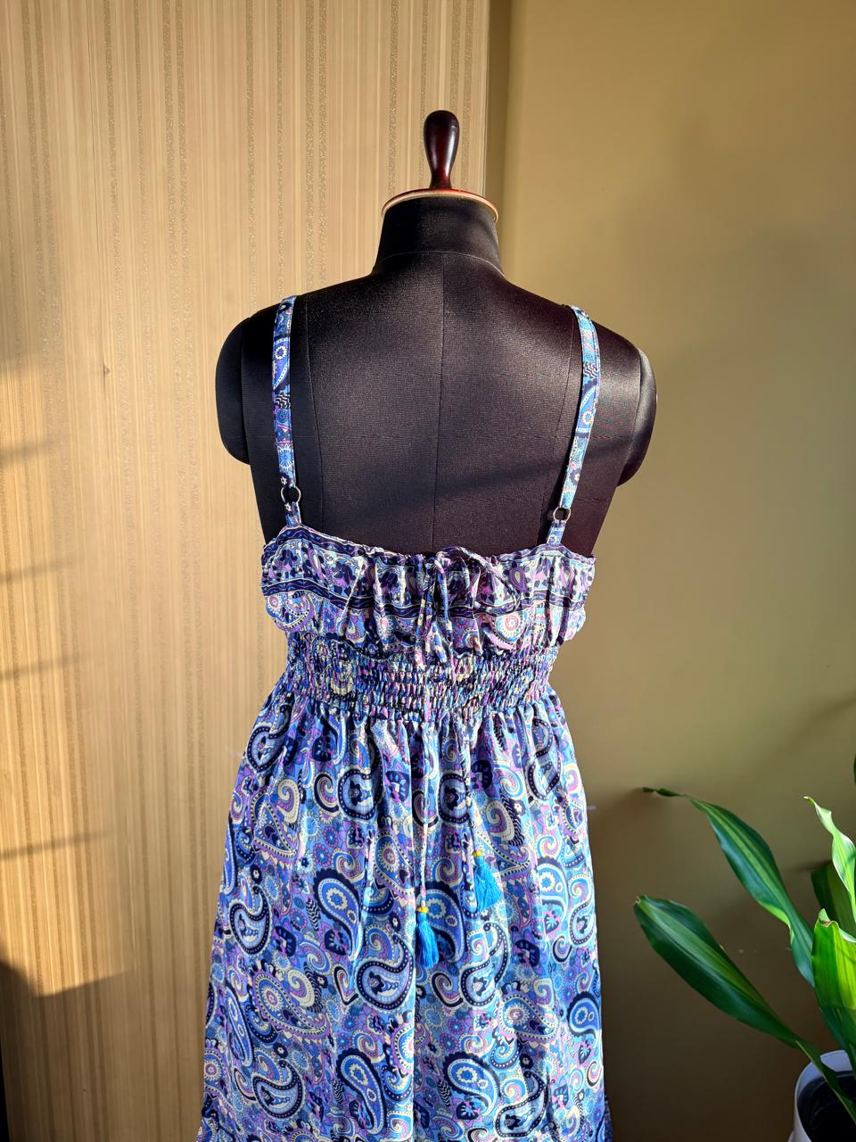 Paisley Blue Tiered Silk Dress