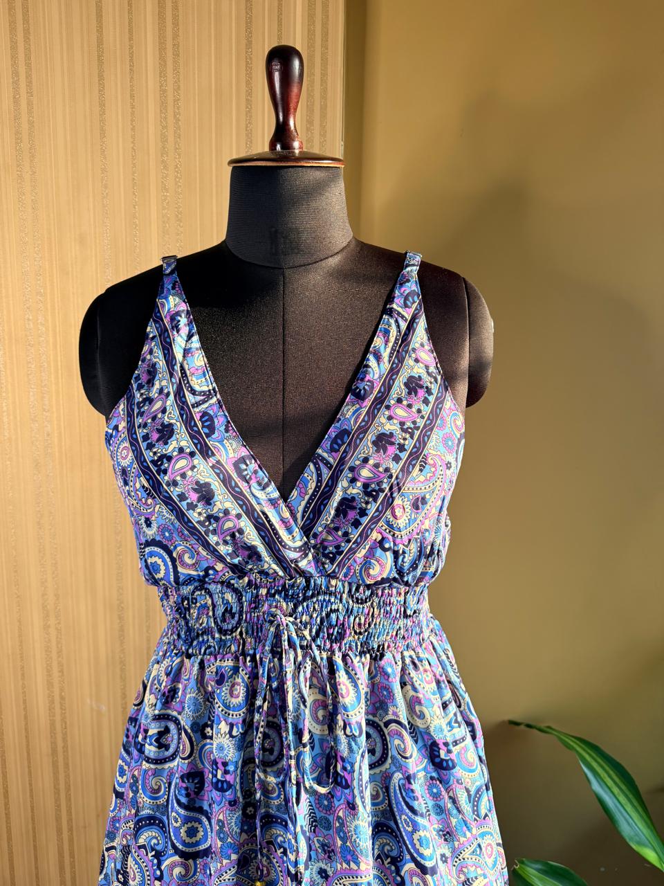 Paisley Blue Tiered Silk Dress