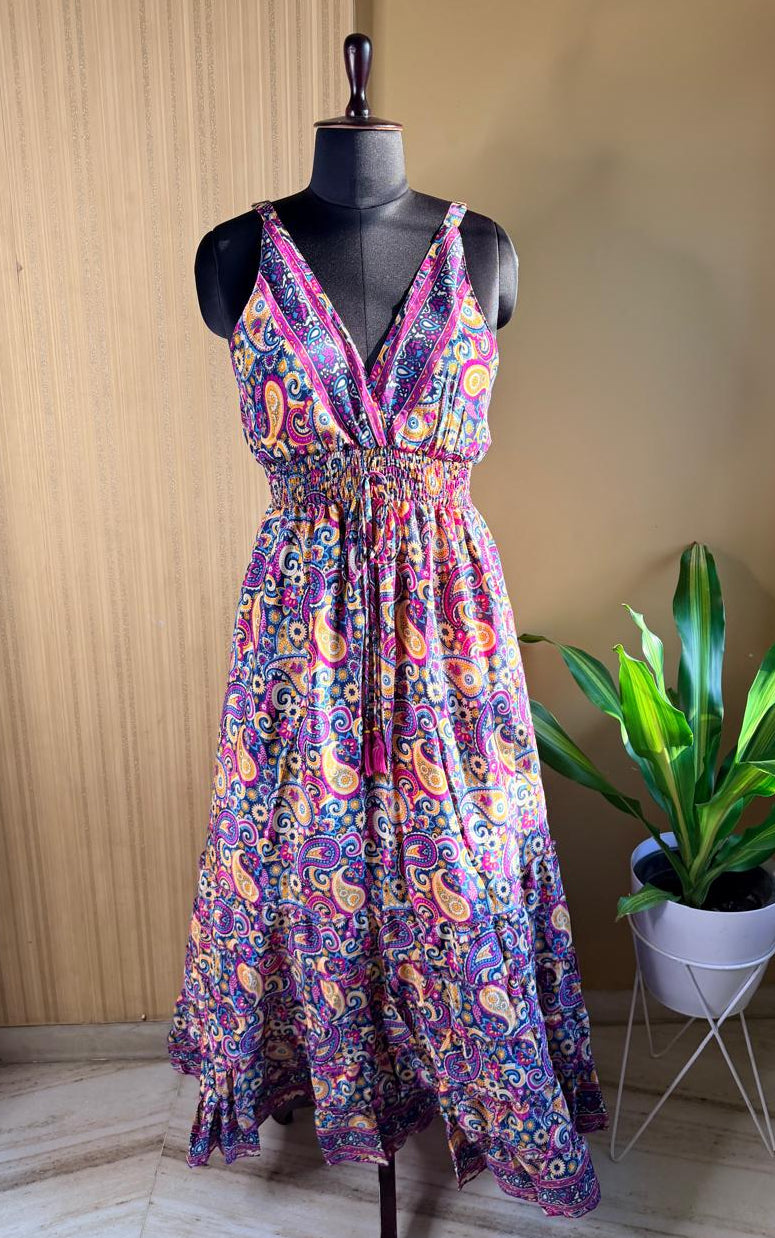 Paisley Pink Tiered Silk Dress