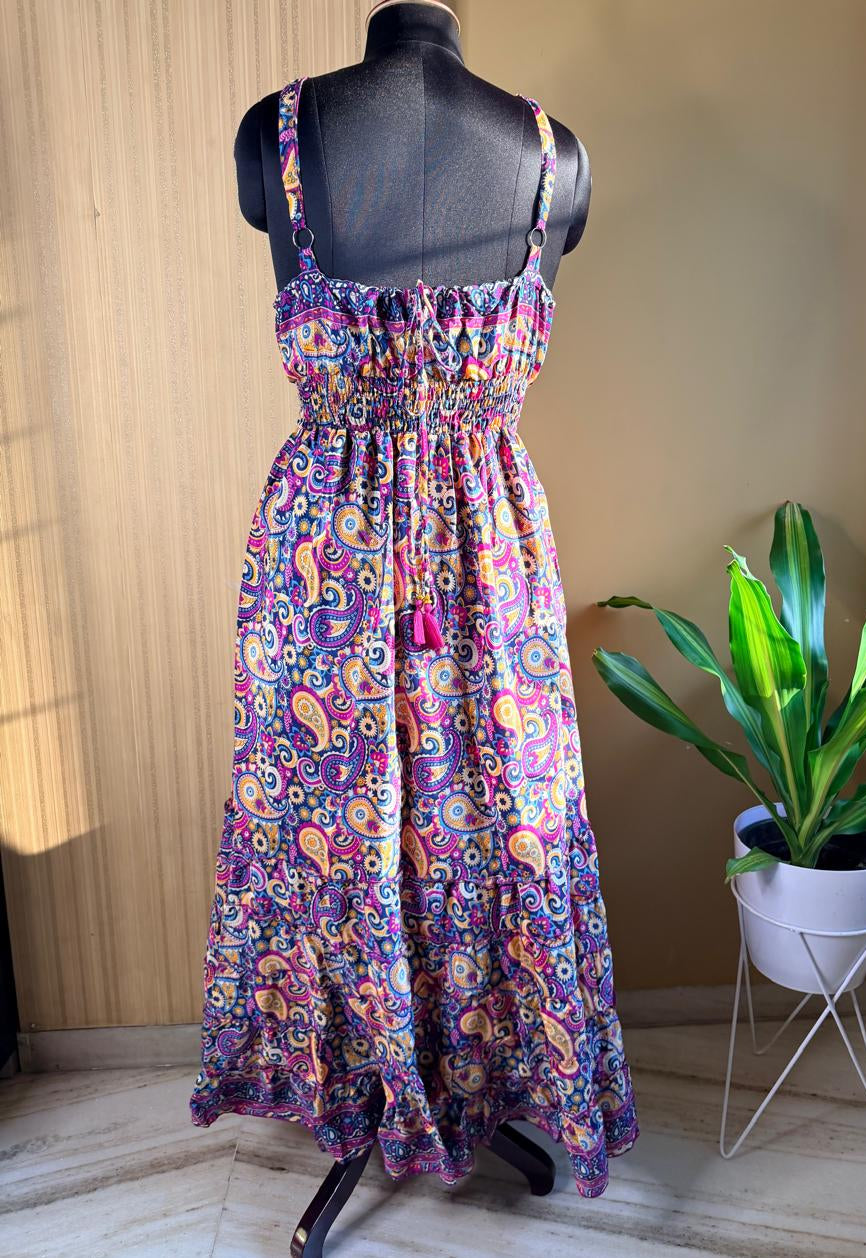 Paisley Pink Tiered Silk Dress