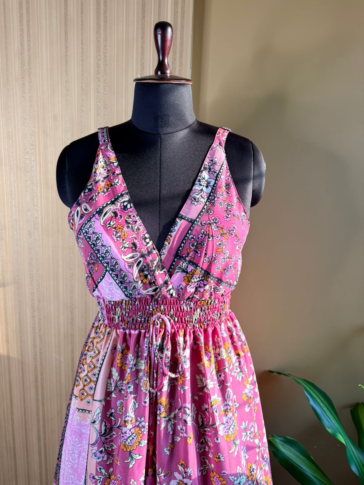 Floral Mauve Tiered Silk Dress