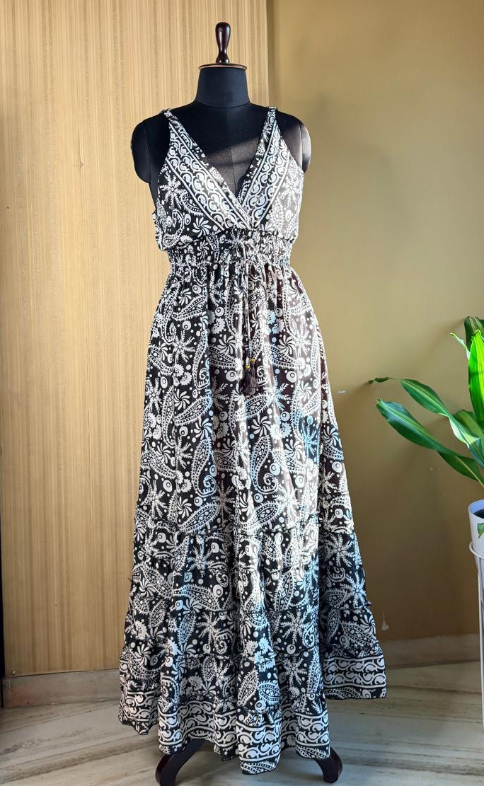 Paisley  Black Tiered Silk Dress