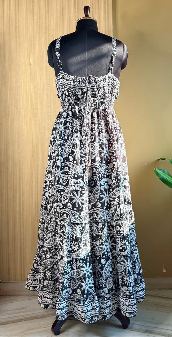Paisley  Black Tiered Silk Dress