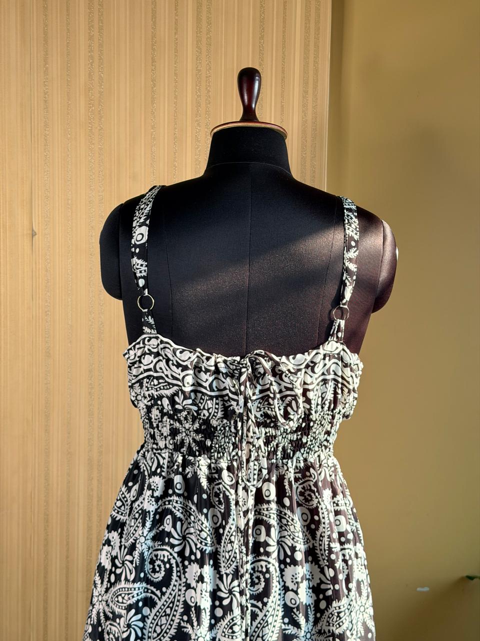Paisley  Black Tiered Silk Dress