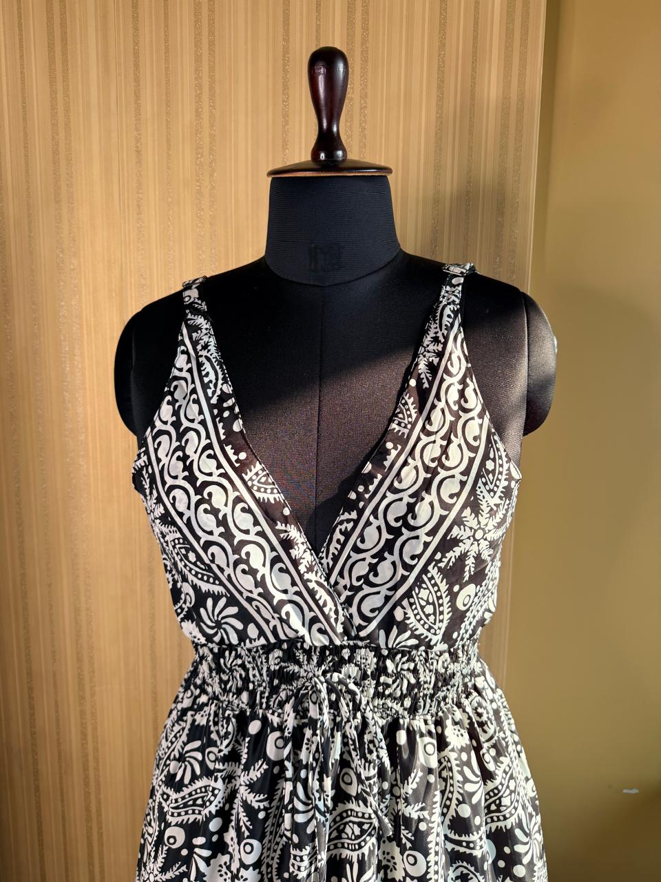 Paisley  Black Tiered Silk Dress