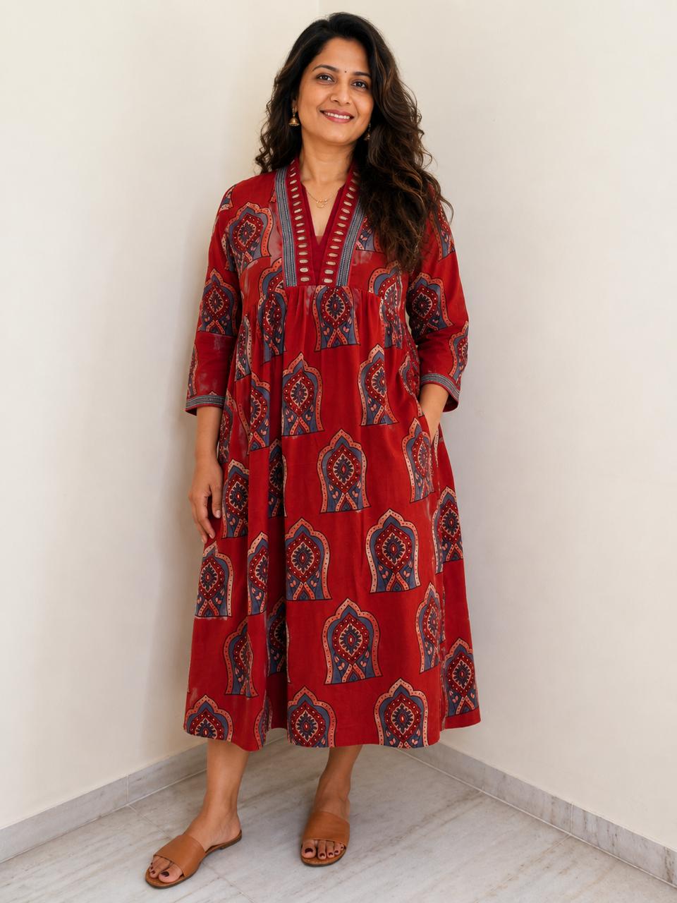 Maroon Ajrak Aalia Dress