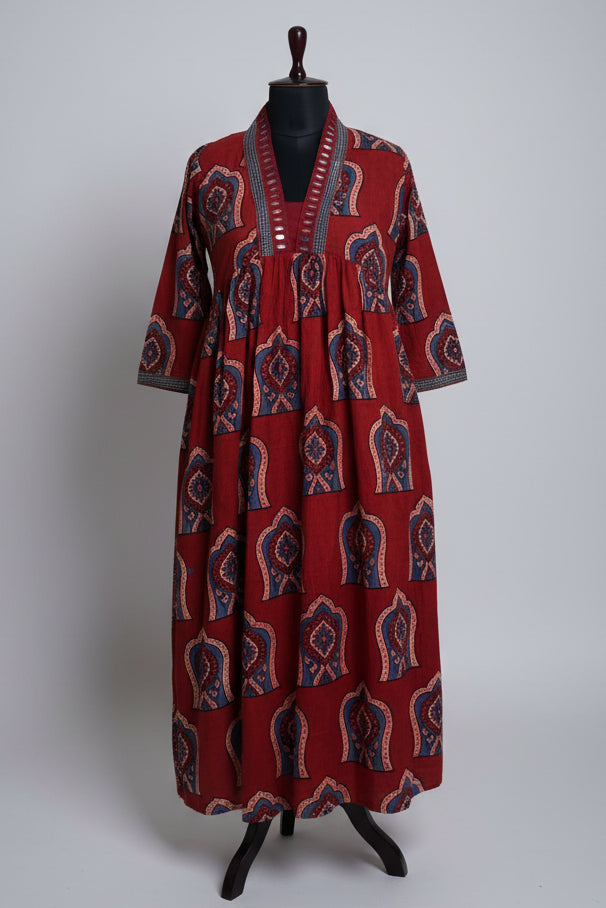 Maroon Ajrak Aalia Dress