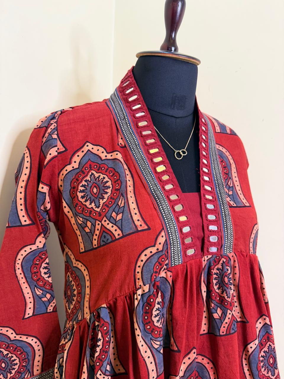 Maroon Ajrak Aalia Dress