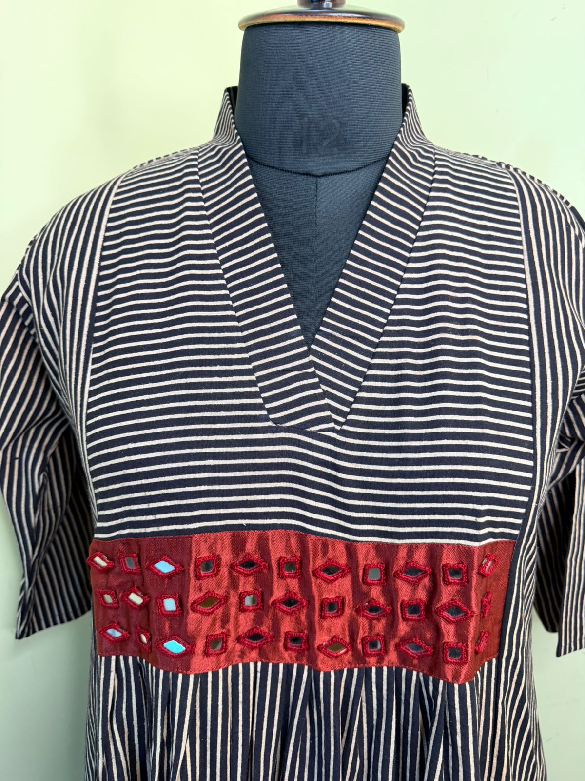 Black Striped Dress with Mirror Work