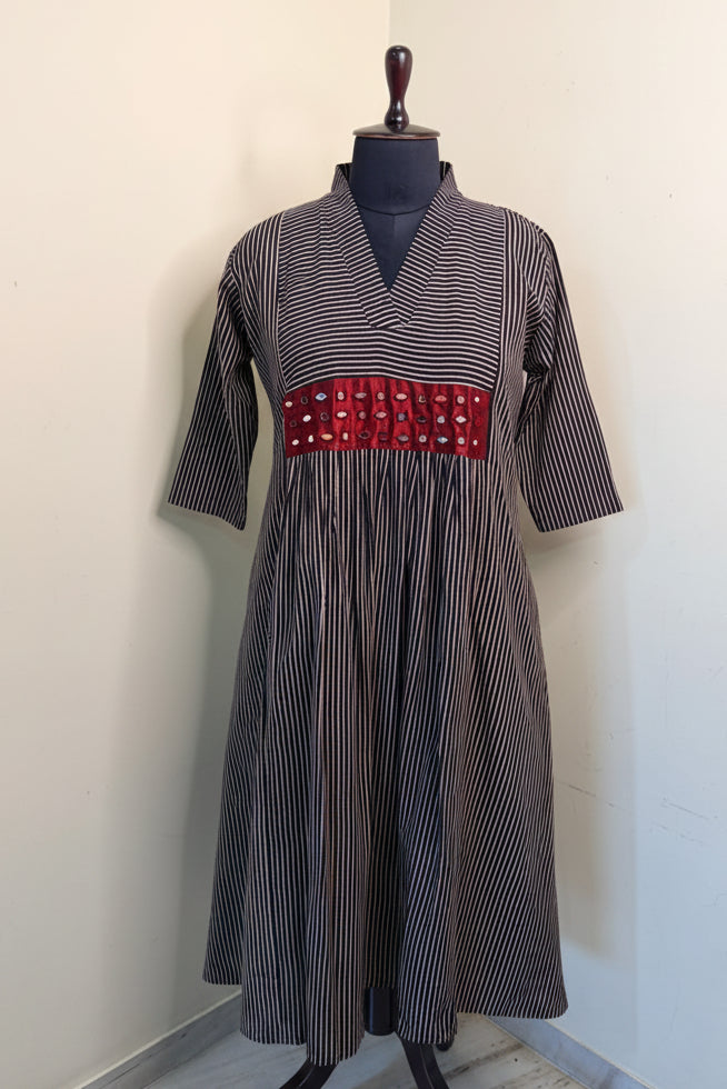 Black Striped Dress with Mirror Work