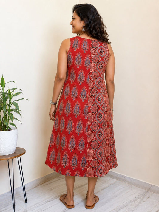 Dual Print Cotton A-line Dress