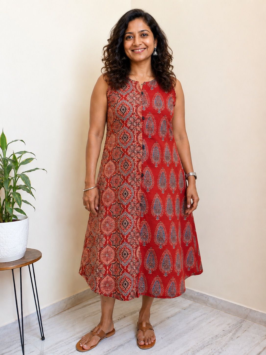 Dual Print Cotton A-line Dress