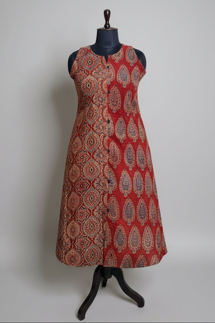 Dual Print Cotton A-line Dress