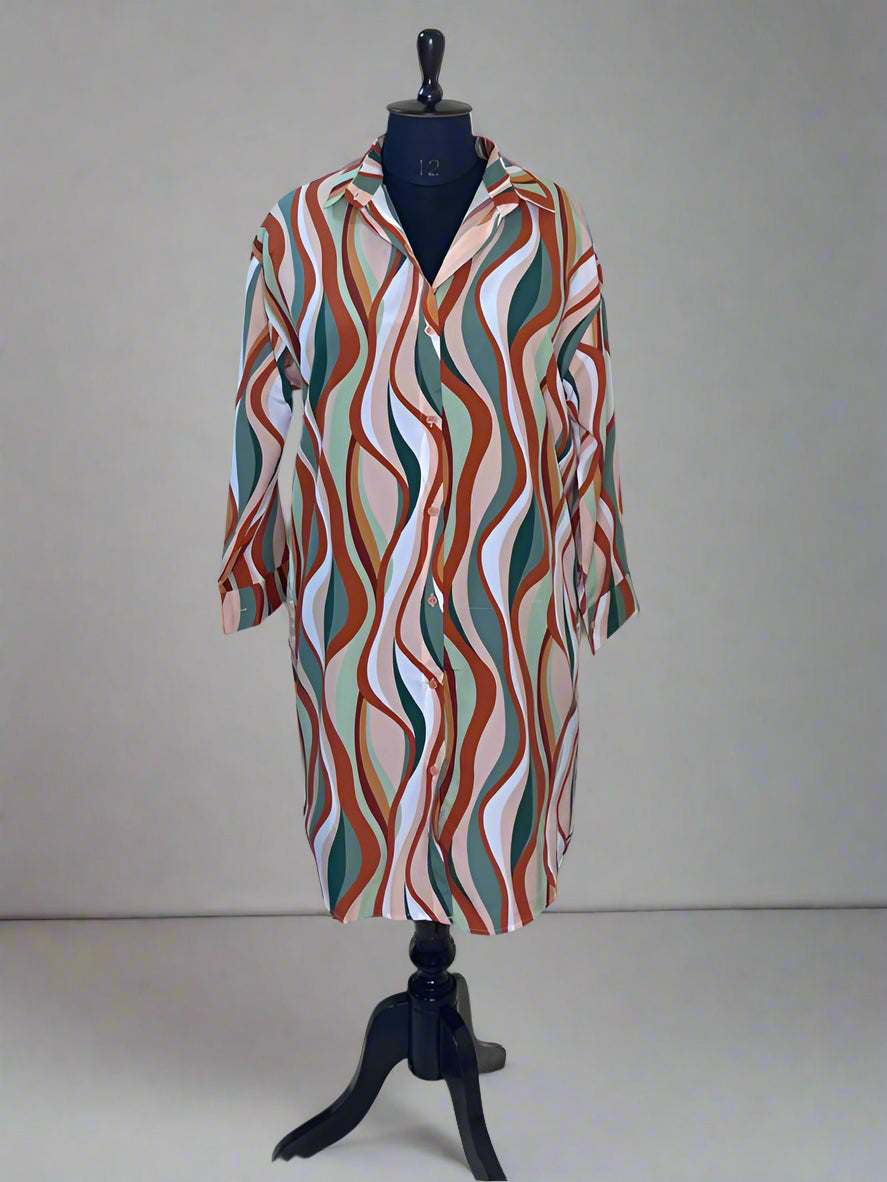 Brown Multi-color Shirt Dress