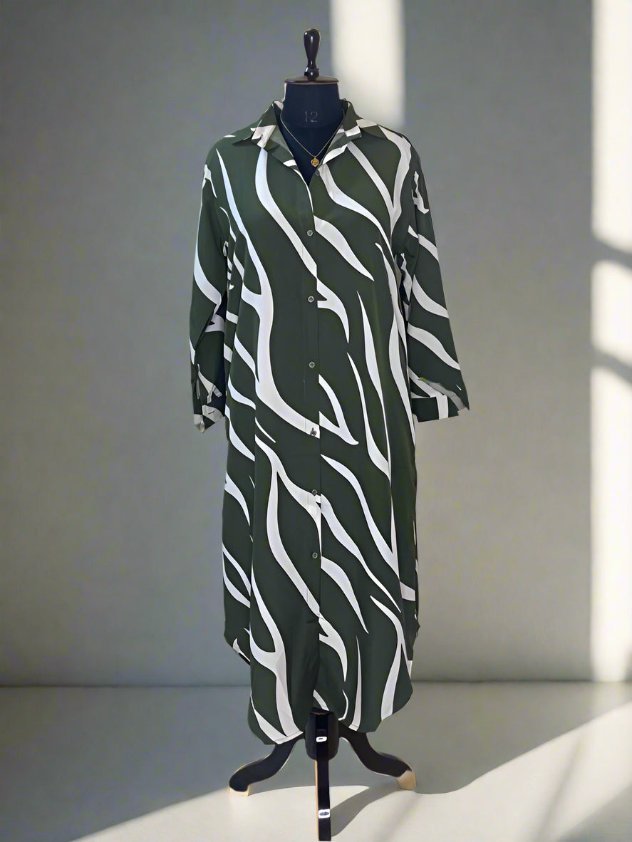 Green Zebra Shirt Dress