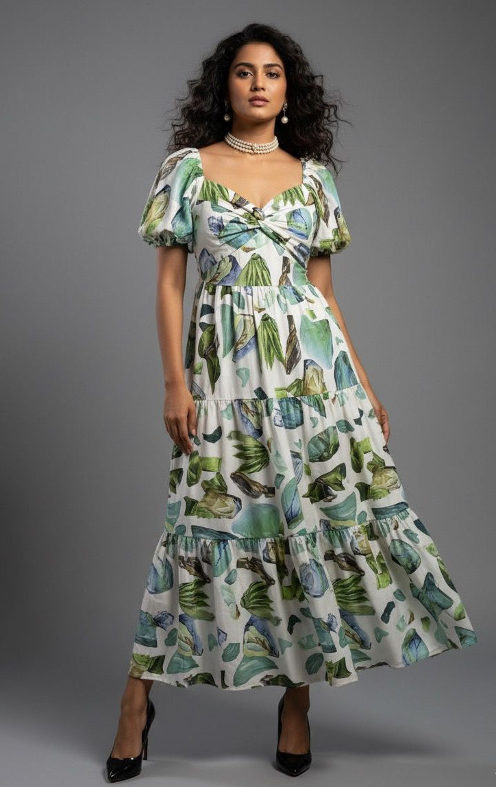 White Printed Tiered Dress