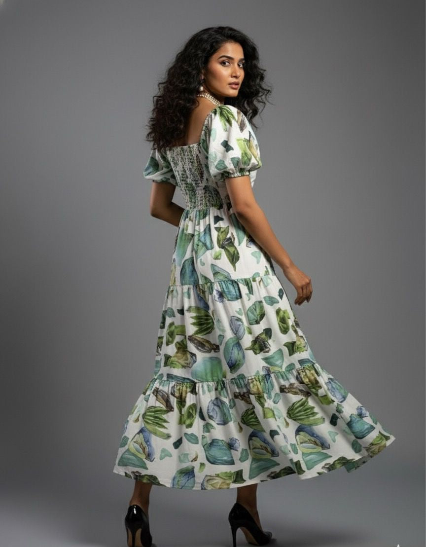 White Printed Tiered Dress