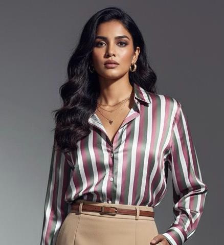 Tricolor Striped Satin Shirt