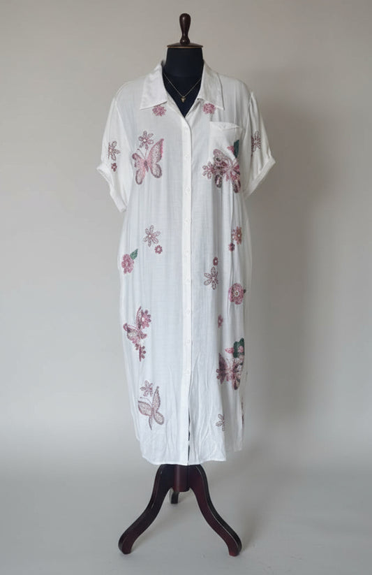 White Multi Sequins Shirt Dress