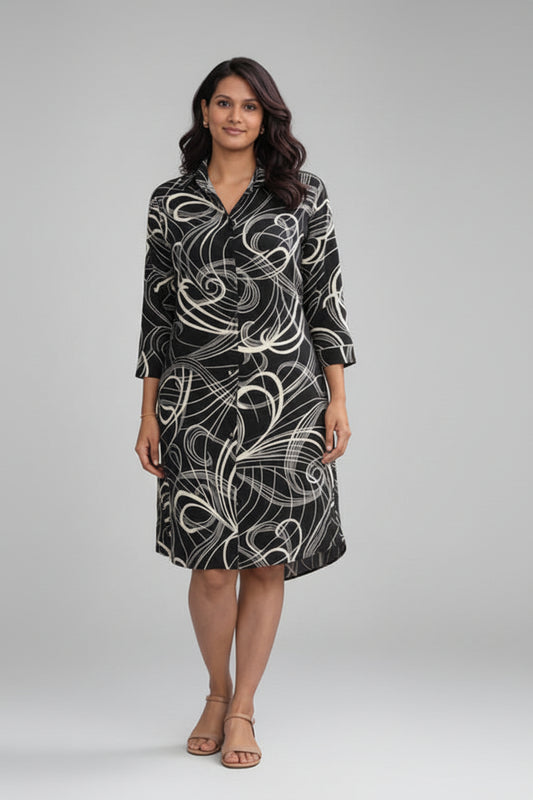 Black Scribble Shirt Dress