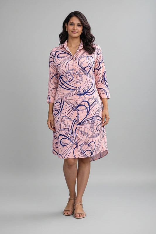 Peach Scribble Shirt Dress