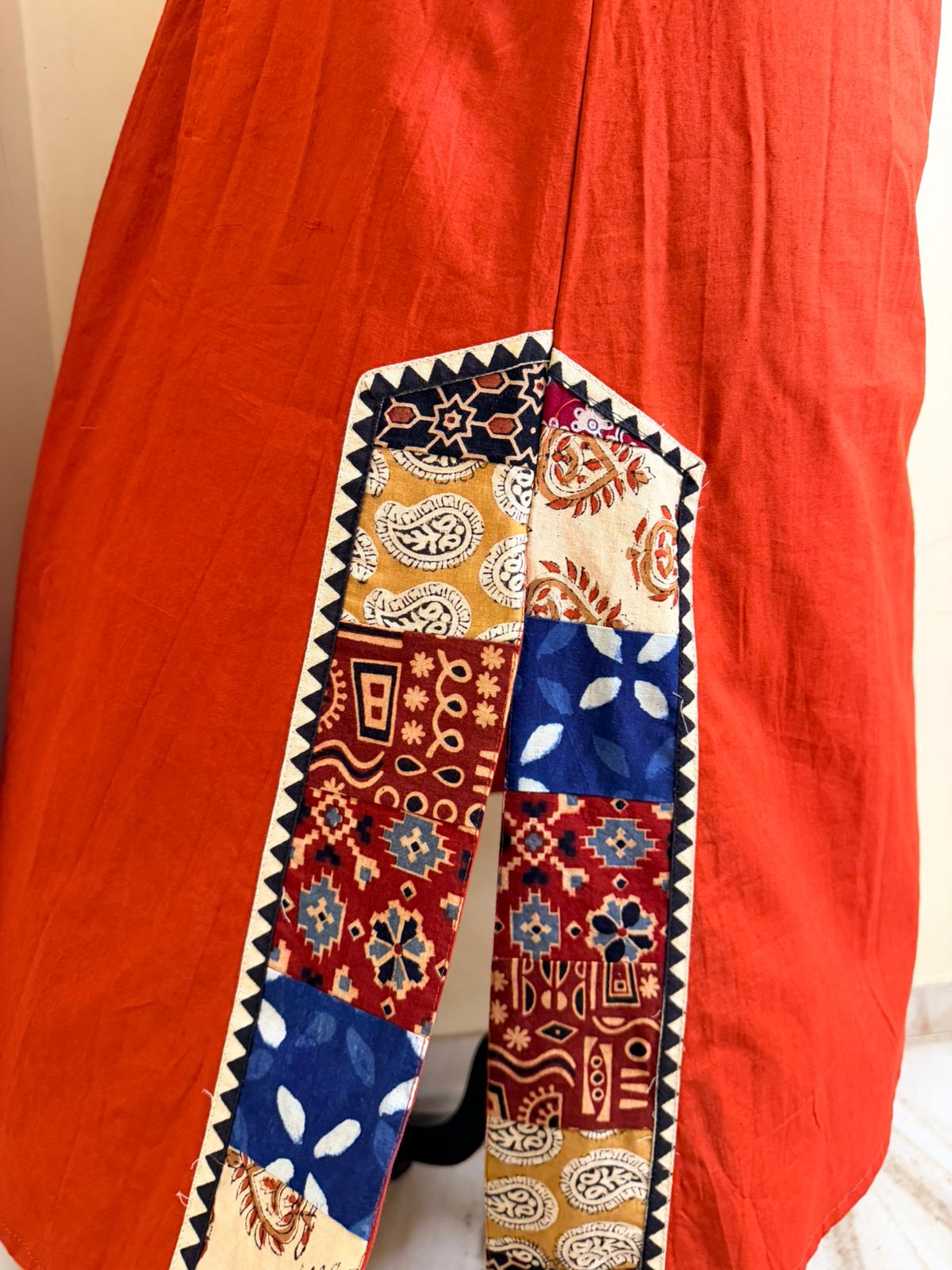 Rust Orange Patchwork Cotton Dress