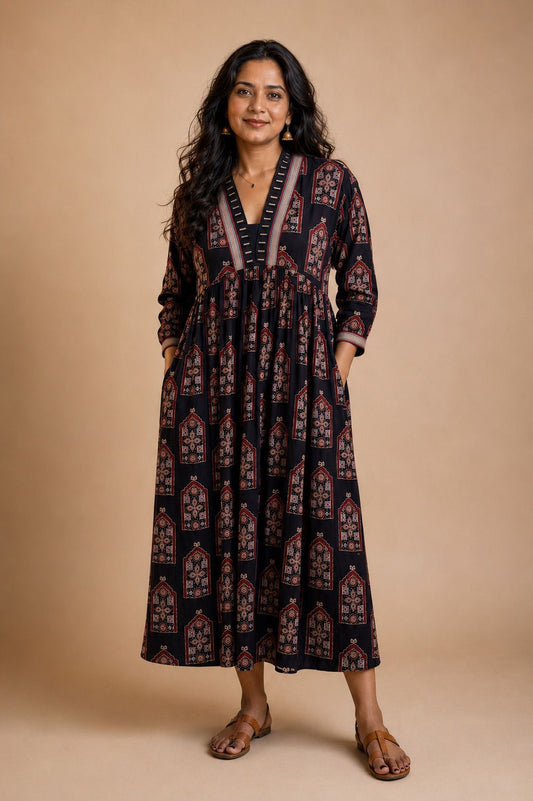 Black Ajrak Aalia Dress
