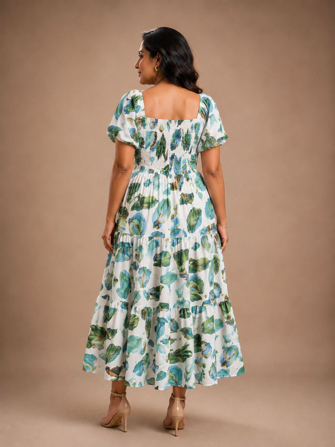 White Printed Tiered Dress