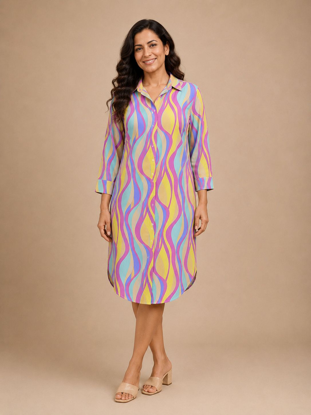 Pink Multi-color Shirt Dress