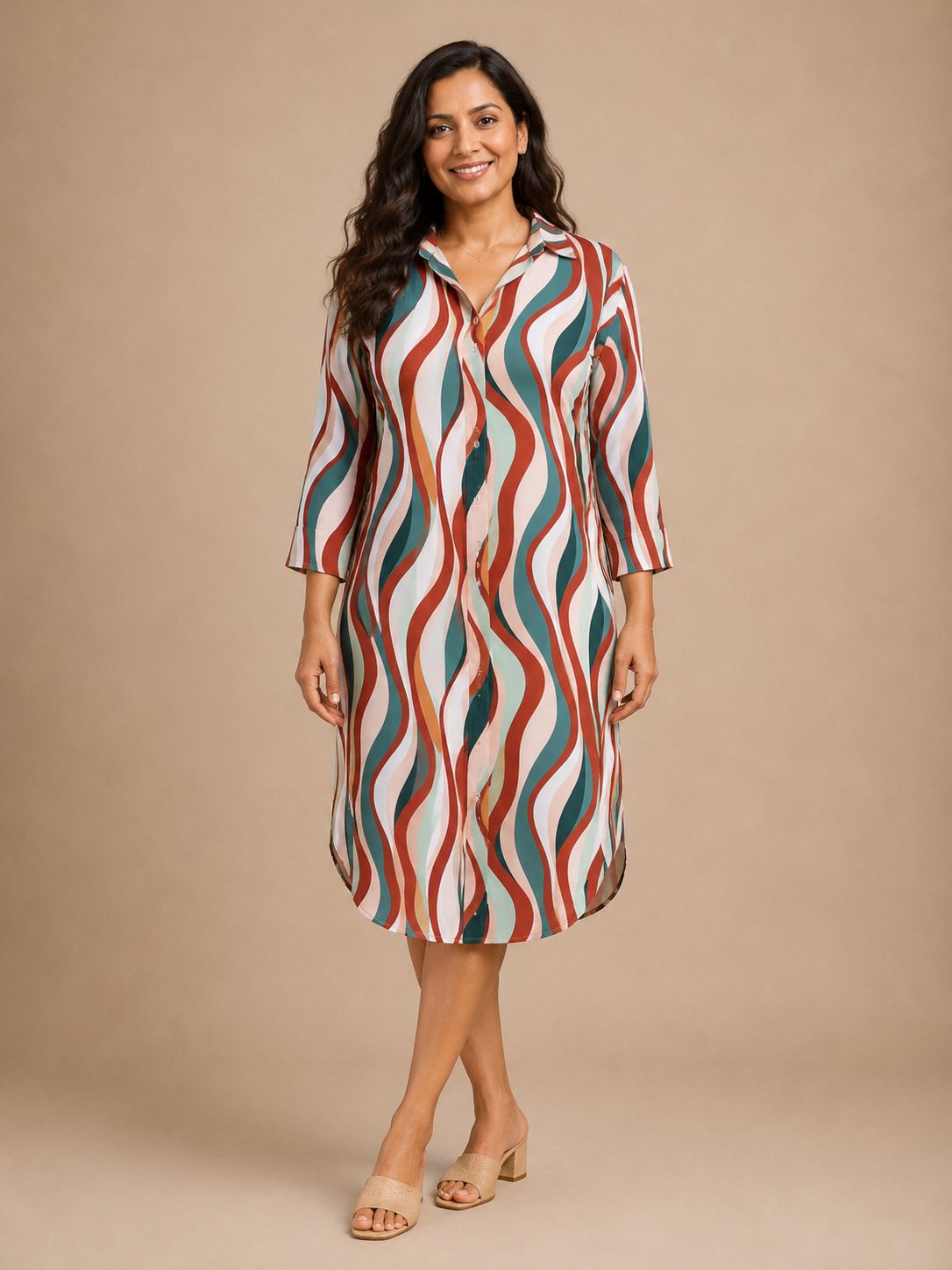 Brown Multi-color Shirt Dress