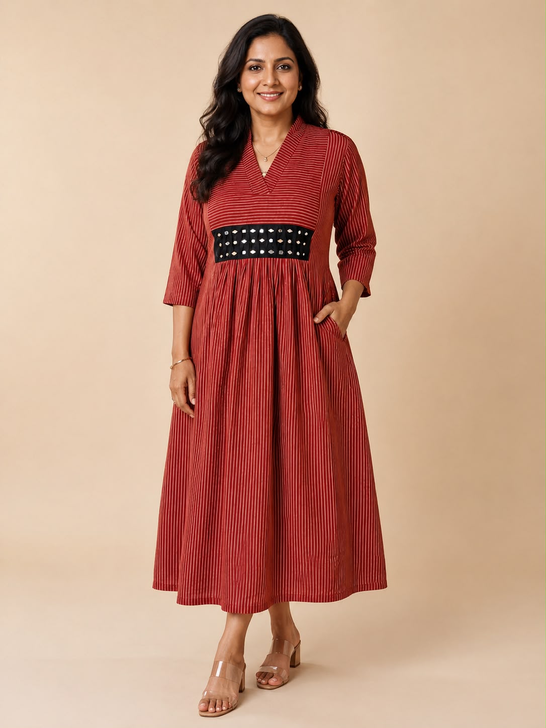 Maroon Khushboo Striped Dress